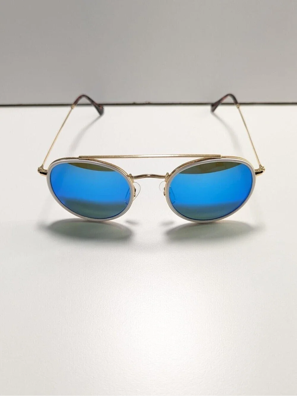 Retro Style Sunglasses  Gold Gradient Blue Lens Double Bridge 53-20